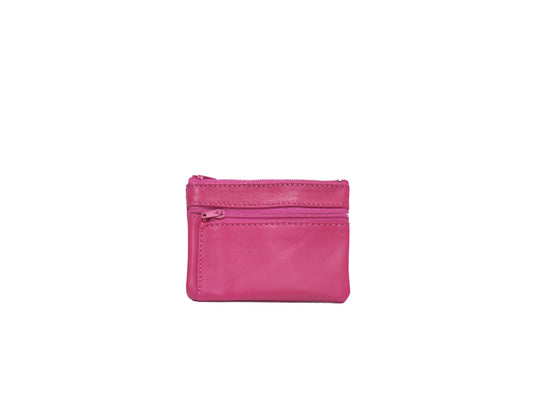 Portefeuille en cuir upcyclé à deux fermetures éclair : Rose